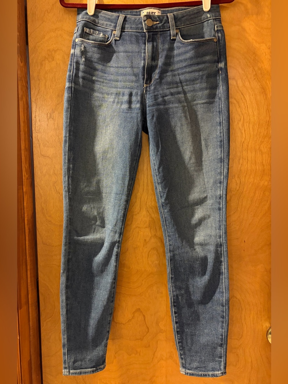 PAIGE Mid Rise Washed Blue Hoxton Ankle Jeans